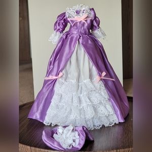 Vintage Victorian ceramic doll dress with the hat-Purple 13"long